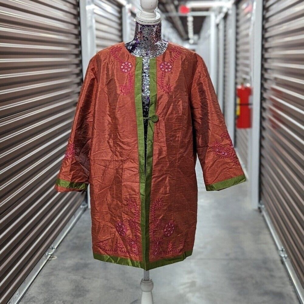 Cottagecore Boho Luxe Art Teacher VTG Kasper Embroidered Duster Jacket XXL Tall